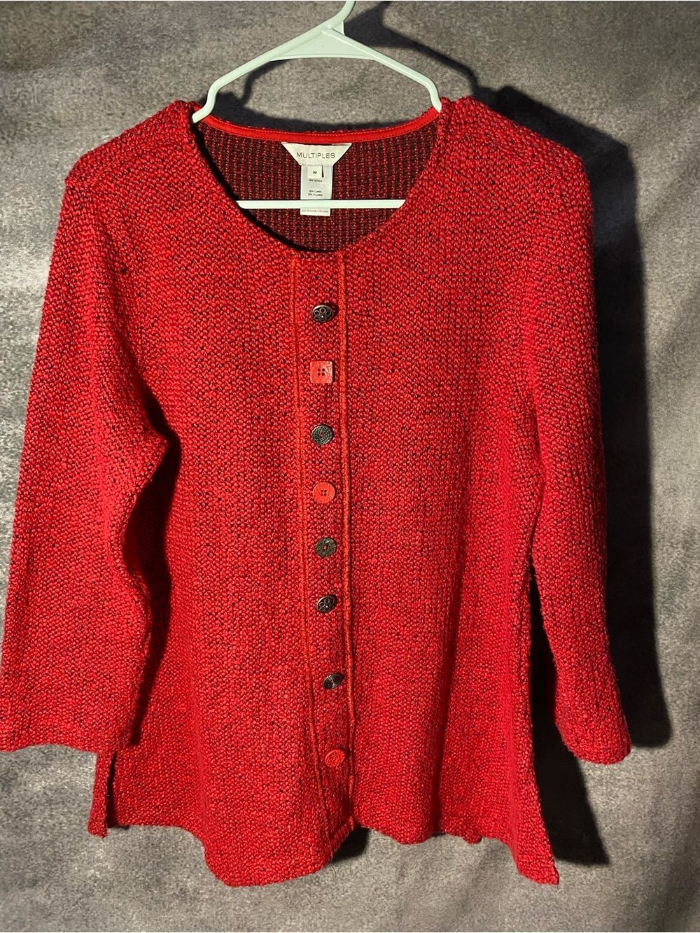 Multiples Chunky Red Button-Front Cardigan Women's SZ M